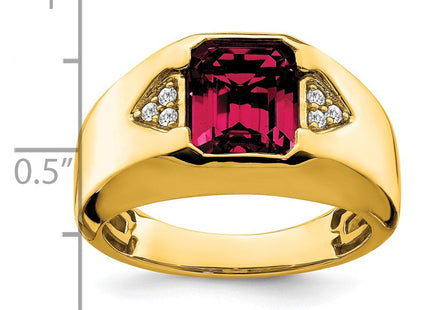 14k Emerald-cut Created Ruby and Diamond Mens Ring (Style RM7470-CRU-009-YA)
