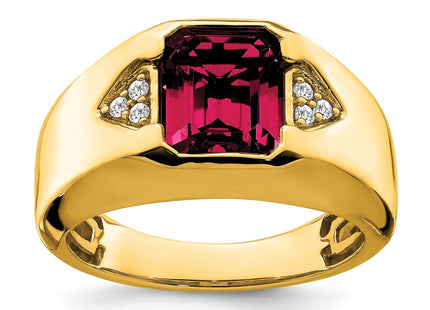 14k Emerald-cut Created Ruby and Diamond Mens Ring (Style RM7470-CRU-009-YA)