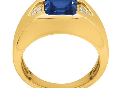 14k Emerald-cut Created Sapphire and Diamond Mens Ring (Style RM7470-CSA-009-YA)
