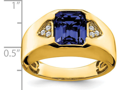 14k Emerald-cut Created Sapphire and Diamond Mens Ring (Style RM7470-CSA-009-YA)