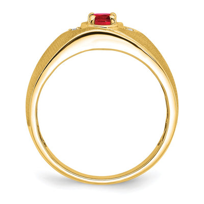 14K Oval Ruby and Diamond Mens Ring