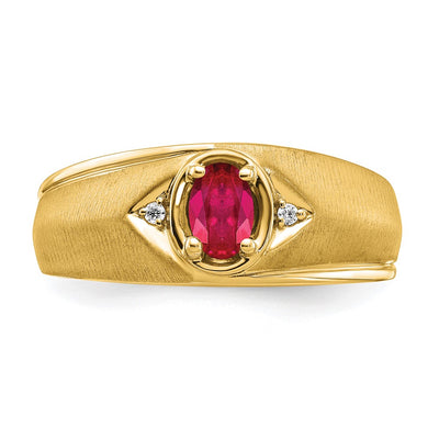 14K Oval Ruby and Diamond Mens Ring