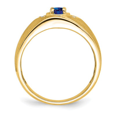 14K Oval Sapphire and Diamond Mens Ring