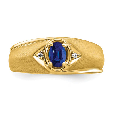 14K Oval Sapphire and Diamond Mens Ring