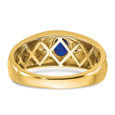 14K Oval Sapphire and Diamond Mens Ring