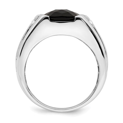 14K White Gold Onyx and Diamond Mens Ring