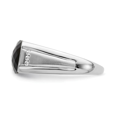14K White Gold Onyx and Diamond Mens Ring