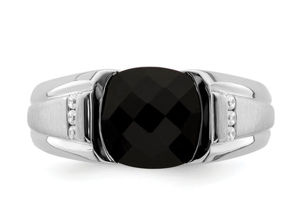 14k White Gold Onyx and Diamond Mens Ring