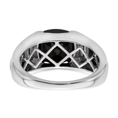 14K White Gold Onyx and Diamond Mens Ring