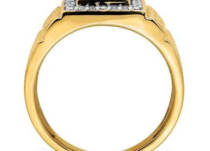 14k Onyx and Diamond Greek Key Design Mens Ring (Style RM7477-OX-020-YA)