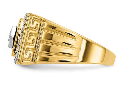 14k Onyx and Diamond Greek Key Design Mens Ring (Style RM7477-OX-020-YA)