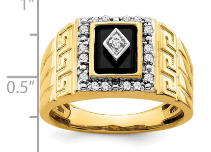 14k Onyx and Diamond Greek Key Design Mens Ring (Style RM7477-OX-020-YA)