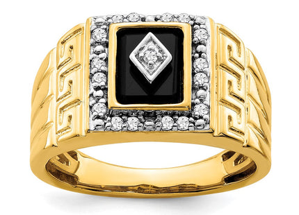 14k Onyx and Diamond Greek Key Design Mens Ring (Style RM7477-OX-020-YA)
