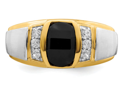 14k Two-tone Onyx and Diamond Mens Ring