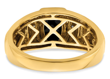 14k Two-tone Onyx and Diamond Mens Ring