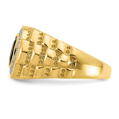14K Onyx and Diamond Textured Mens Ring