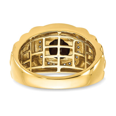14K Onyx and Diamond Textured Mens Ring