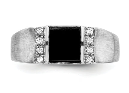 14k White Gold Square Onyx and Diamond Mens Ring