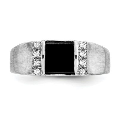 14K White Gold Square Onyx and Diamond Mens Ring