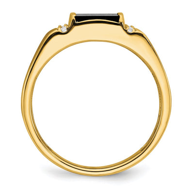 14K Square Onyx and Diamond Mens Ring