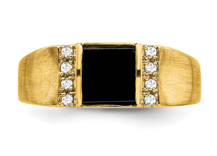 14k Square Onyx and Diamond Mens Ring