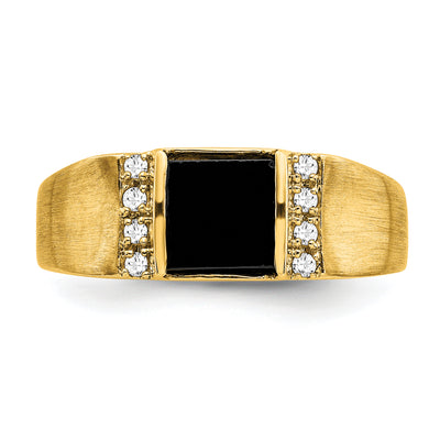 14K Square Onyx and Diamond Mens Ring