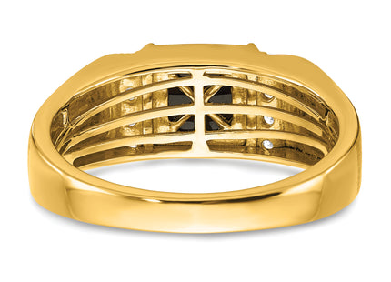 14k Square Onyx and Diamond Mens Ring