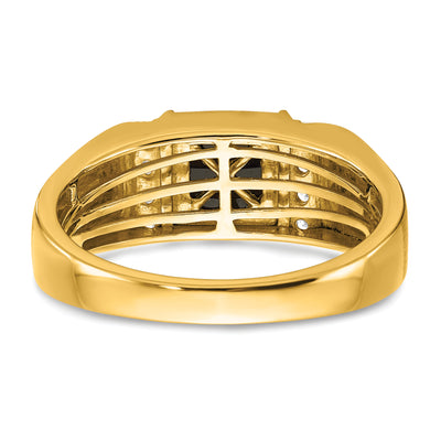 14K Square Onyx and Diamond Mens Ring