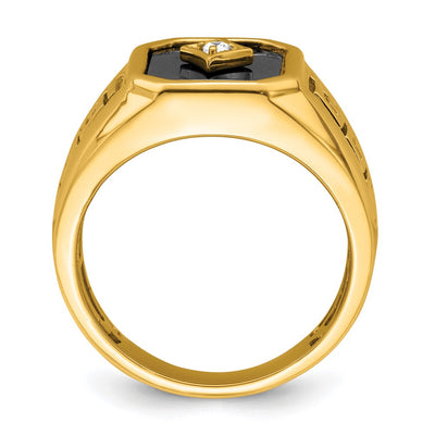 14K Onyx and Diamond Greek Key Design Mens Ring