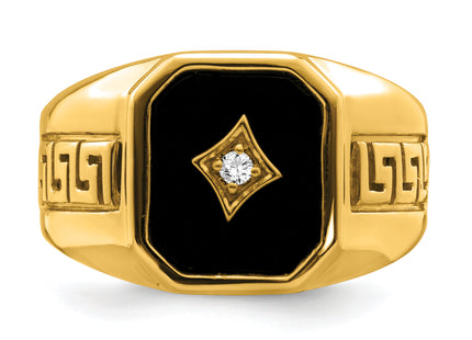 14k Onyx and Diamond Greek Key Design Mens Ring