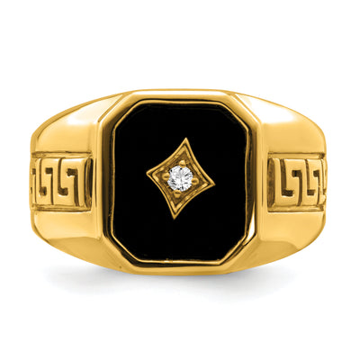 14K Onyx and Diamond Greek Key Design Mens Ring