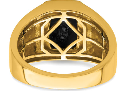 14k Onyx and Diamond Greek Key Design Mens Ring