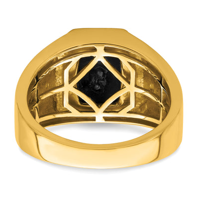 14K Onyx and Diamond Greek Key Design Mens Ring