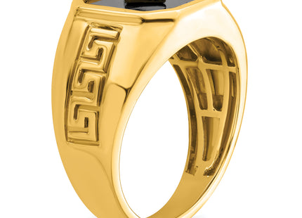 14k Onyx and Diamond Greek Key Design Mens Ring