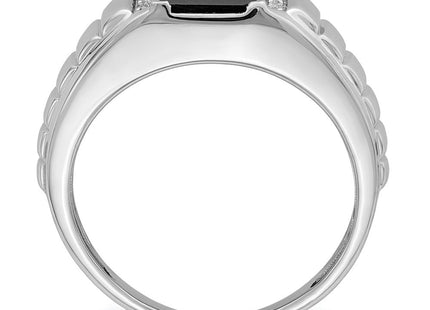 14k White Gold Square Onyx and Diamond Mens Ring (Style RM7482-OX-004-WA)