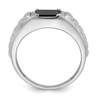 14K White Gold Square Onyx and Diamond Mens Ring