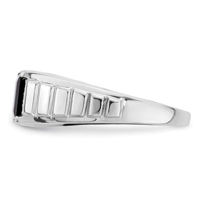 14K White Gold Square Onyx and Diamond Mens Ring