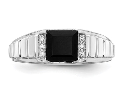 14k White Gold Square Onyx and Diamond Mens Ring (Style RM7482-OX-004-WA)