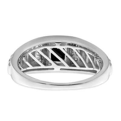 14K White Gold Square Onyx and Diamond Mens Ring