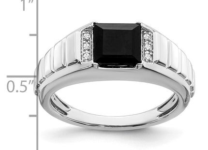 14k White Gold Square Onyx and Diamond Mens Ring (Style RM7482-OX-004-WA)