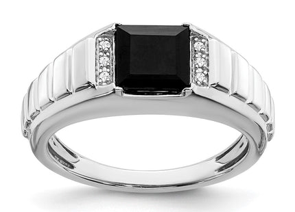 14k White Gold Square Onyx and Diamond Mens Ring (Style RM7482-OX-004-WA)