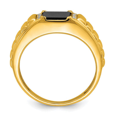 14K Square Onyx and Diamond Mens Ring