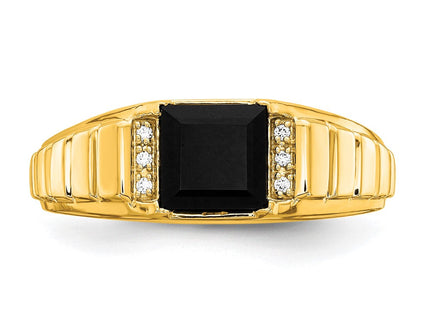14k Square Onyx and Diamond Mens Ring (Style RM7482-OX-004-YA)