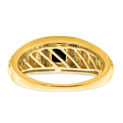 14K Square Onyx and Diamond Mens Ring
