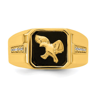 14K Onyx and Diamond Eagle Mens Ring