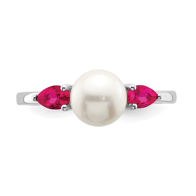 14K White Gold FWC Pearl and Ruby Ring