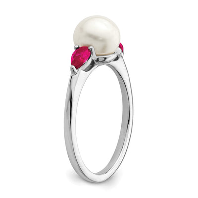 14K White Gold FWC Pearl and Ruby Ring