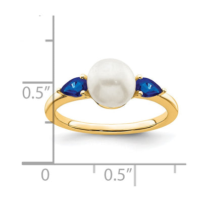 14K White Gold FWC Pearl and Sapphire Ring