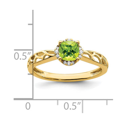 14K Gold Polished Peridot and Diamond Ring