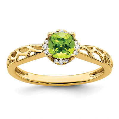 14K Gold Polished Peridot and Diamond Ring